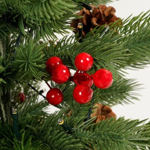 LEAN Choinka Ozdobna Dekoracyjna Sztuczna Czerwona Jarzębina Lampki LED 60 x 20 cm