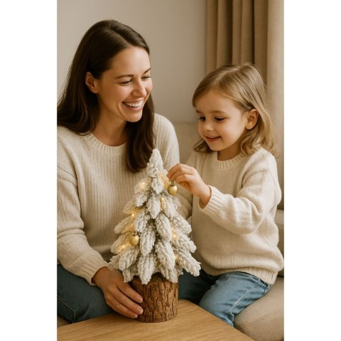 LEAN Choinka Ozdobna Dekoracyjna Sztuczna Na Pniu Pokryta Śniegiem 20 x 9 cm