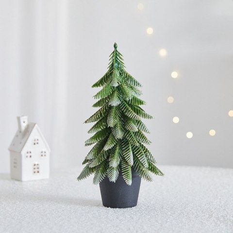 LEAN Choinka Ozdobna Dekoracyjna Sztuczna W Doniczce Srebrne Wykończenie 32 x 12 cm