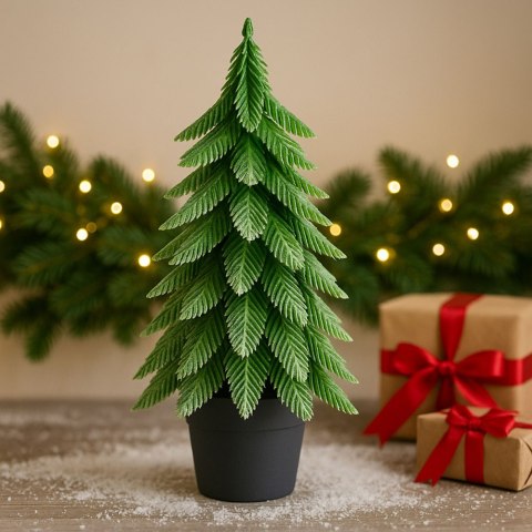 LEAN Choinka Ozdobna Dekoracyjna Sztuczna W Doniczce Srebrne Wykończenie 32 x 12 cm