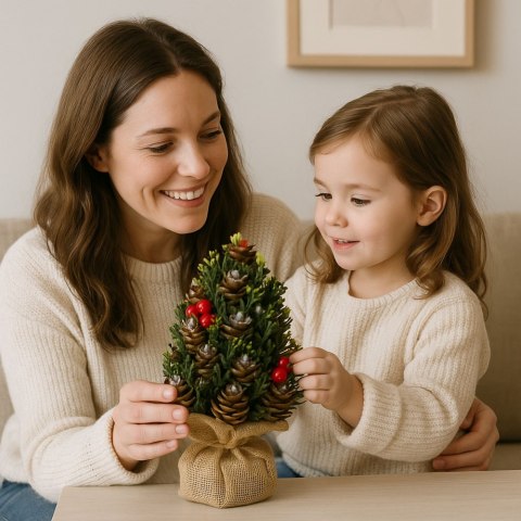 LEAN Choinka Sztuczna Dekoracyjna Szyszki Czerwona Jarzębina Ozdoby 17x10cm