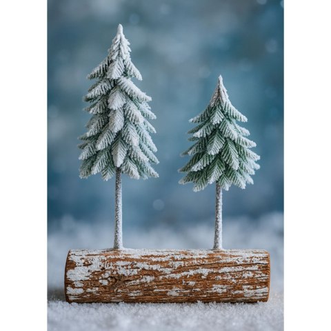 LEAN Dekoracja Kompozycja Świąteczna Choinki Na Pniu Pokryte Śniegiem 34 x 28 cm