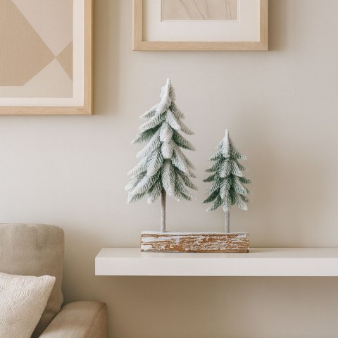 LEAN Dekoracja Kompozycja Świąteczna Choinki Na Pniu Pokryte Śniegiem 34 x 28 cm