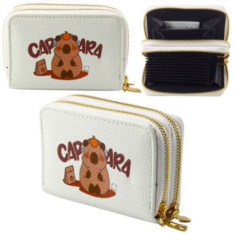 LEAN Portfel Dwukomorowy Przegrody na Karty Kapibara Biały 12,5 x 8,5cm