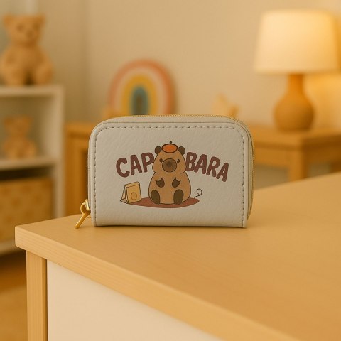 LEAN Portfel Dwukomorowy Przegrody na Karty Kapibara Biały 12,5 x 8,5cm