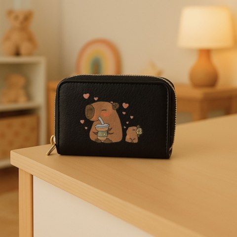 LEAN Portfel Dwukomorowy Przegrody na Karty Kapibara Czarny 12,5 x 8,5cm