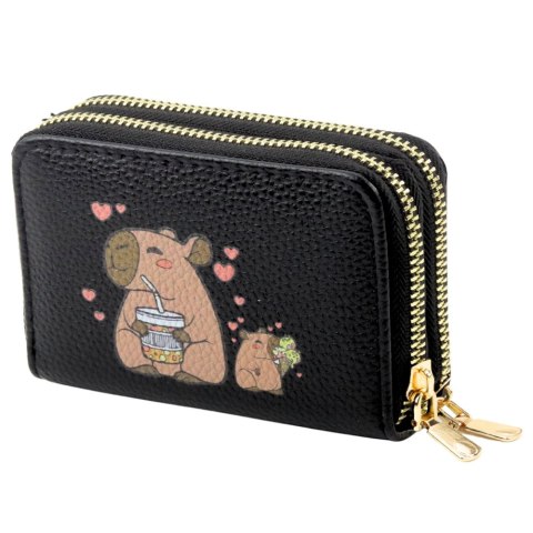 LEAN Portfel Dwukomorowy Przegrody na Karty Kapibara Czarny 12,5 x 8,5cm