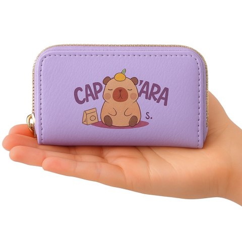 LEAN Portfel Dwukomorowy Przegrody na Karty Kapibara Fioletowy 12,5 x 8,5cm