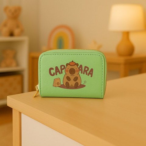 LEAN Portfel Dwukomorowy Przegrody na Karty Kapibara Zielony 12,5 x 8,5cm