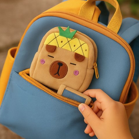 LEAN Portfelik Pluszowy Z Brelokiem Kapibara Ananas Żółty 9,5 x 8 cm