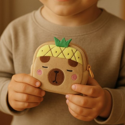 LEAN Portfelik Pluszowy Z Brelokiem Kapibara Ananas Żółty 9,5 x 8 cm