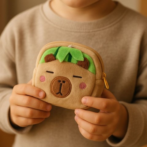 LEAN Portfelik Pluszowy Z Brelokiem Kapibara Arbuz Zielony 9,5 x 8 cm