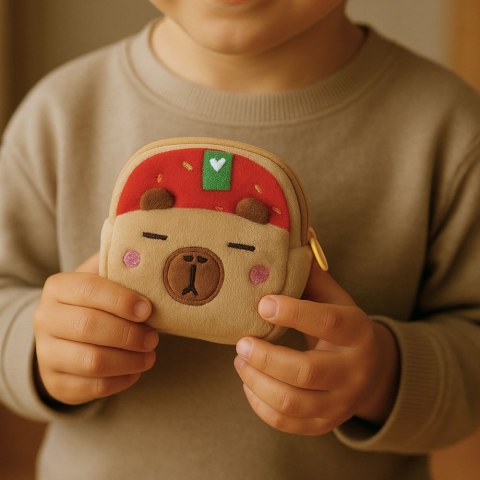 LEAN Portfelik Pluszowy Z Brelokiem Kapibara Truskawka Czerwona 9,5 x 8 cm