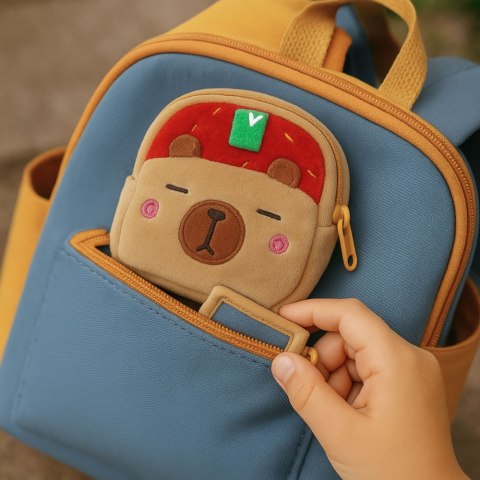 LEAN Portfelik Pluszowy Z Brelokiem Kapibara Truskawka Czerwona 9,5 x 8 cm