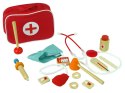 LEAN Toys Drewniany Zestaw Lekarza w Torbie Stetoskop Ciśnieniomierz Młotek Strzykawka