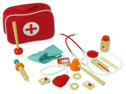 LEAN Toys Drewniany Zestaw Lekarza w Torbie Stetoskop Ciśnieniomierz Młotek Strzykawka