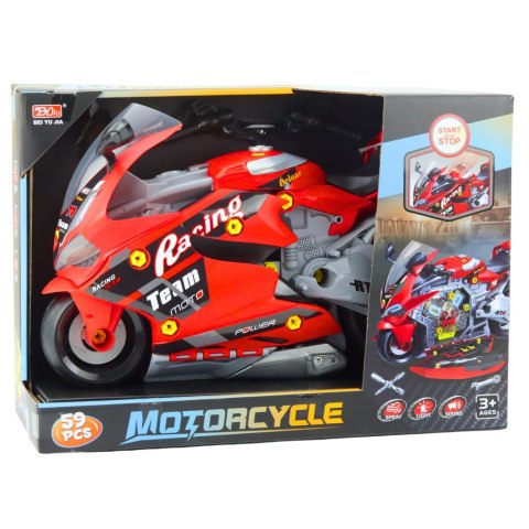 LEAN Toys Motocykl Do Rozkręcania 2w1 DIY Warsztat Światła Dźwięki Dym Czerwony 43cm