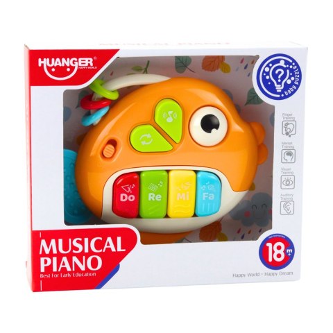 LEAN Toys Muzyczne Pianinko Interaktywne Dla Malucha Rybka Koraliki Gryzak Pomarańczowa