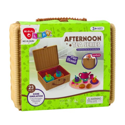 LEAN Toys Zestaw Do Herbaty w Koszyku Filiżanki Talerzyki Słodkości 23 el.