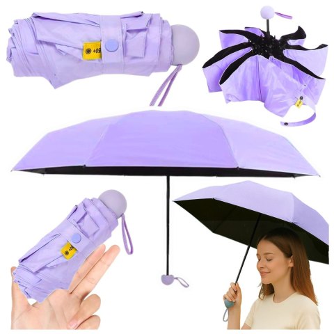 LEAN Parasolka Kieszonkowa Składana z Ochroną UV UPF 50+ Etui Fioletowa 90 cm