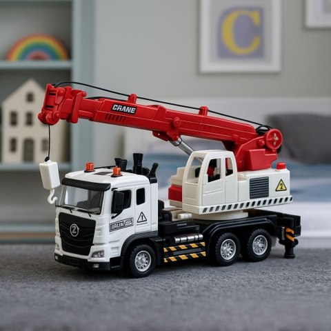 LEAN Toys Ciężarówka Z Dźwigiem Metalowa Kabina Regulowany Wysięgnik Światła Dźwięki