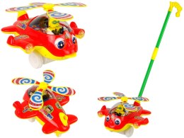 LEAN Toys Samolot Pchacz Dzwonek Kij Pilot Czerwony