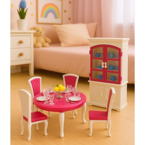 LEAN Toys Zestaw Jadalnia Dla Lalek Stół Krzesła Kredens Zastawa