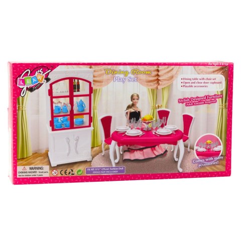 LEAN Toys Zestaw Jadalnia Dla Lalek Stół Krzesła Kredens Zastawa