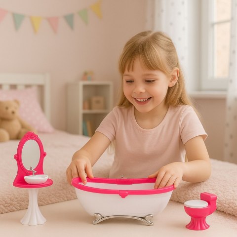 LEAN Toys Zestaw Łazienkowy Dla Lalek Wanna Toaleta Umywalka Z Lustrem