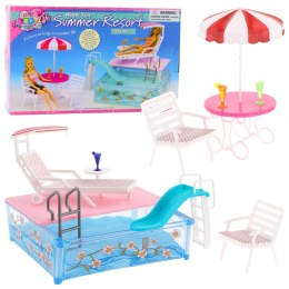LEAN Toys Zestaw Letni Resort Dla Lalek Basen Zjeżdżalnia Leżaki Parasol