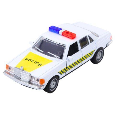 LEAN TOYS Klasyczny Samochód Policyjny Napęd Metalowy Otwierane Drzwi Biały 1:32