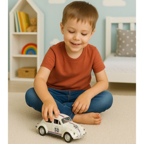 LEAN TOYS Samochód Klasyczny Garbus Metalowy Napęd Otwierane Drzwi Beżowy 1:32