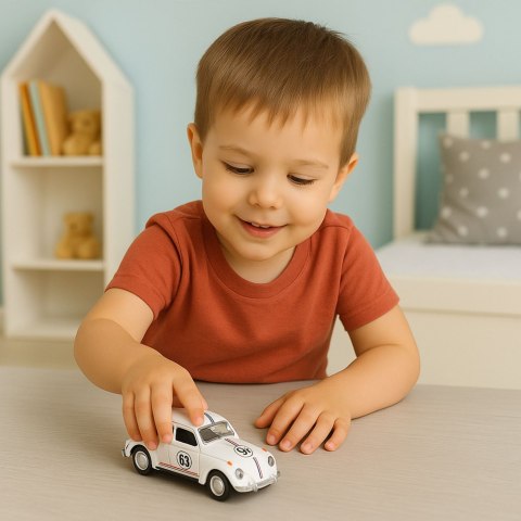 LEAN TOYS Samochód Klasyczny Garbus Metalowy Napęd Otwierane Drzwi Biały 1:32