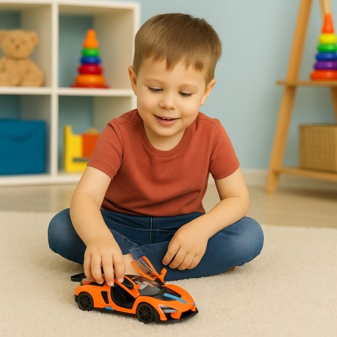 LEAN TOYS Samochód Sportowy Metalowy Napęd Otwierane Drzwi Pomarańczowy 1:32