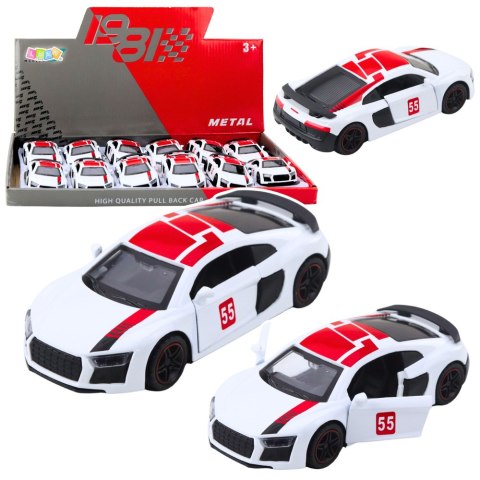 LEAN TOYS Samochód Sportowy Metalowy Napęd Pull Back Światła Dźwięki Biały 1:43