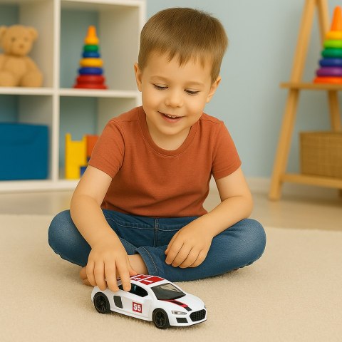 LEAN TOYS Samochód Sportowy Metalowy Napęd Pull Back Światła Dźwięki Biały 1:43