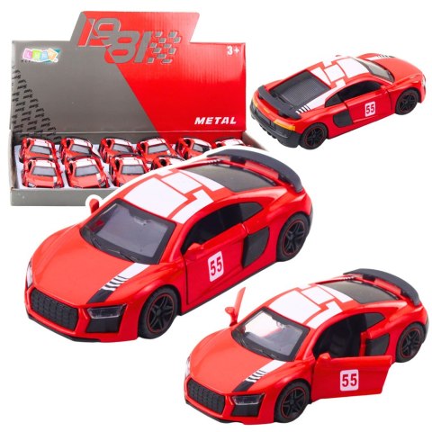 LEAN TOYS Samochód Sportowy Metalowy Napęd Pull Back Światła Dźwięki Czerwony 1:43