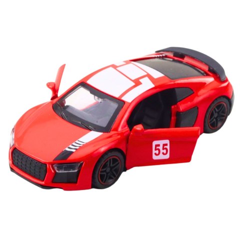 LEAN TOYS Samochód Sportowy Metalowy Napęd Pull Back Światła Dźwięki Czerwony 1:43