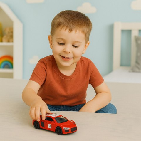 LEAN TOYS Samochód Sportowy Metalowy Napęd Pull Back Światła Dźwięki Czerwony 1:43