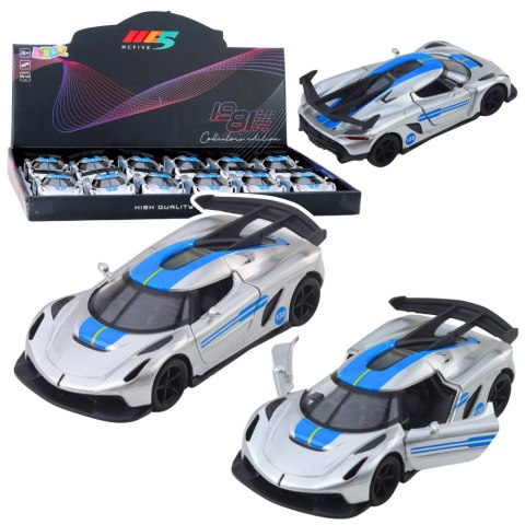 LEAN TOYS Samochód Wyścigowy Sportowy Metalowy Napęd Otwierane Drzwi Srebrny 1:32