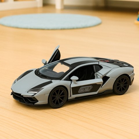 LEAN TOYS Samochód Wyścigowy Sportowy Metalowy Napęd Otwierane Drzwi Szary 1:32