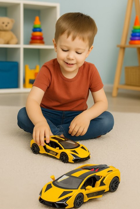 LEAN TOYS Samochód Wyścigowy Sportowy Metalowy Napęd Otwierane Drzwi Żółty 1:32