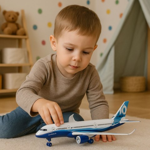 LEAN TOYS Samolot Pasażerski Z Napędem Pull Back Metalowy Światła Dźwięki 23 cm