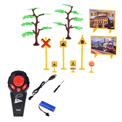 LEAN Toys Kolejka Pociąg Lokomotywa Zdalnie Sterowana RC Światła Dźwięki Dym 22 el.