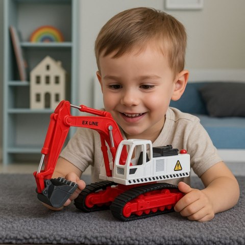 LEAN Toys Koparka Gąsienicowa Metalowa Ruchoma Łyżka Obrotowa Kabina Światła Dźwięki