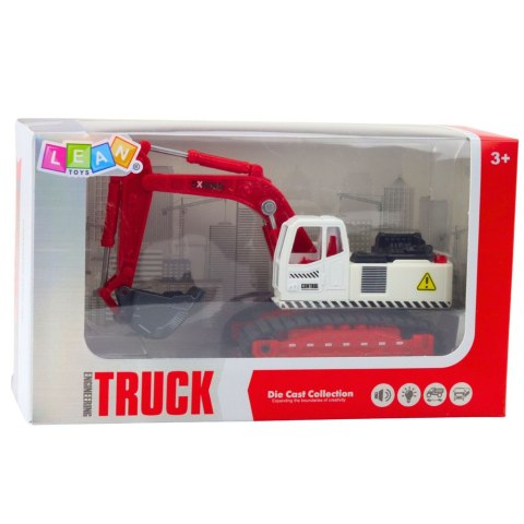 LEAN Toys Koparka Gąsienicowa Metalowa Ruchoma Łyżka Obrotowa Kabina Światła Dźwięki