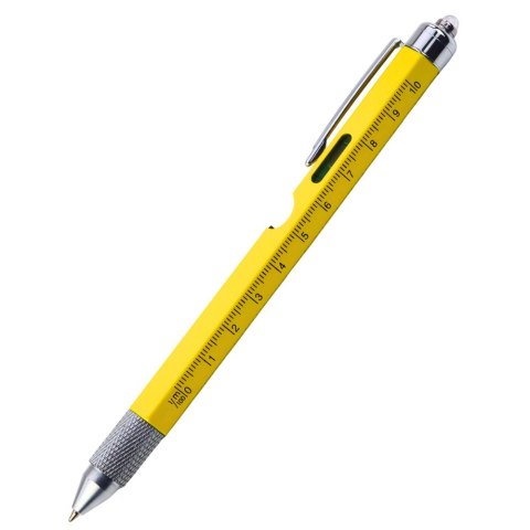 LEAN Długopis Wielofunkcyjny 8w1 Poziomica Latarka LED Śrubokręt Żółty