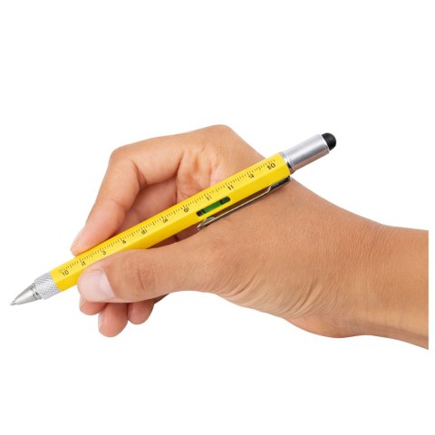 LEAN Długopis Wielofunkcyjny 8w1 Poziomica Latarka LED Śrubokręt Żółty
