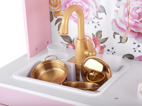 Urocza Różana Drewniana Kuchnia dla dzieci Palnik Zlew Garnki ZA5932