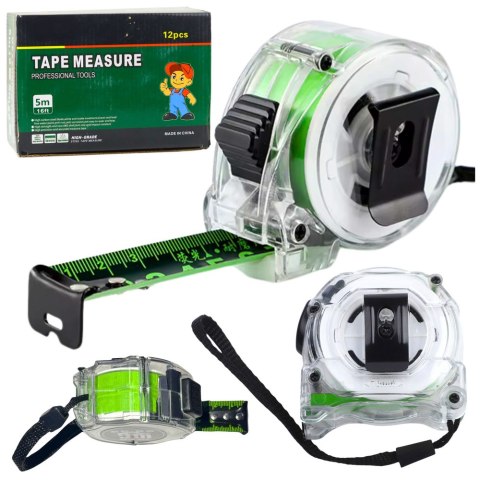 LEAN Taśma Miernicza Fluorescencyjna Miarka Zwijana 5m 25mm